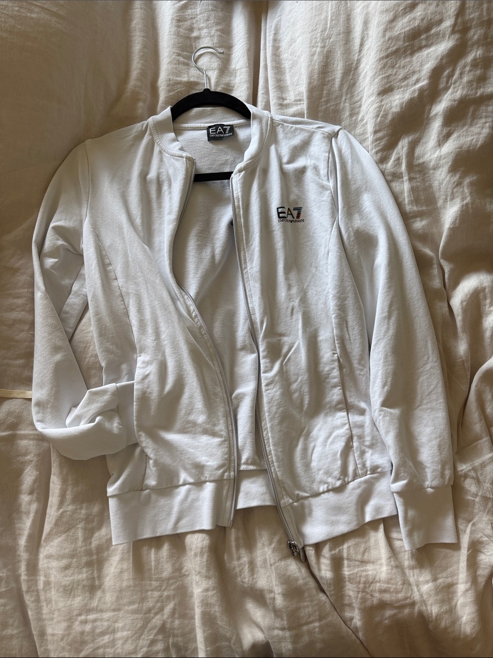 Emporio Armani EA7 White Zip-Front Bomber Jacket- Size S